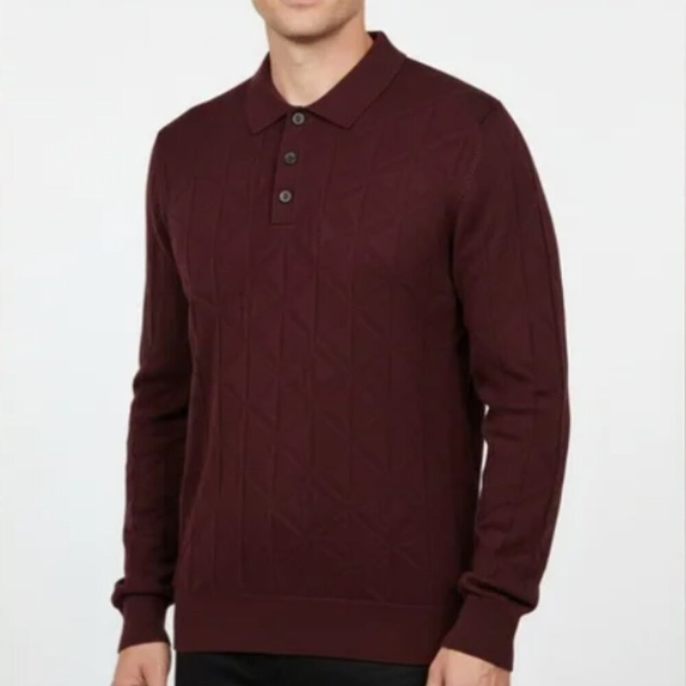 Karl Lagerfeld Men Polo Sweater Long Sleeve Burgundy Size L